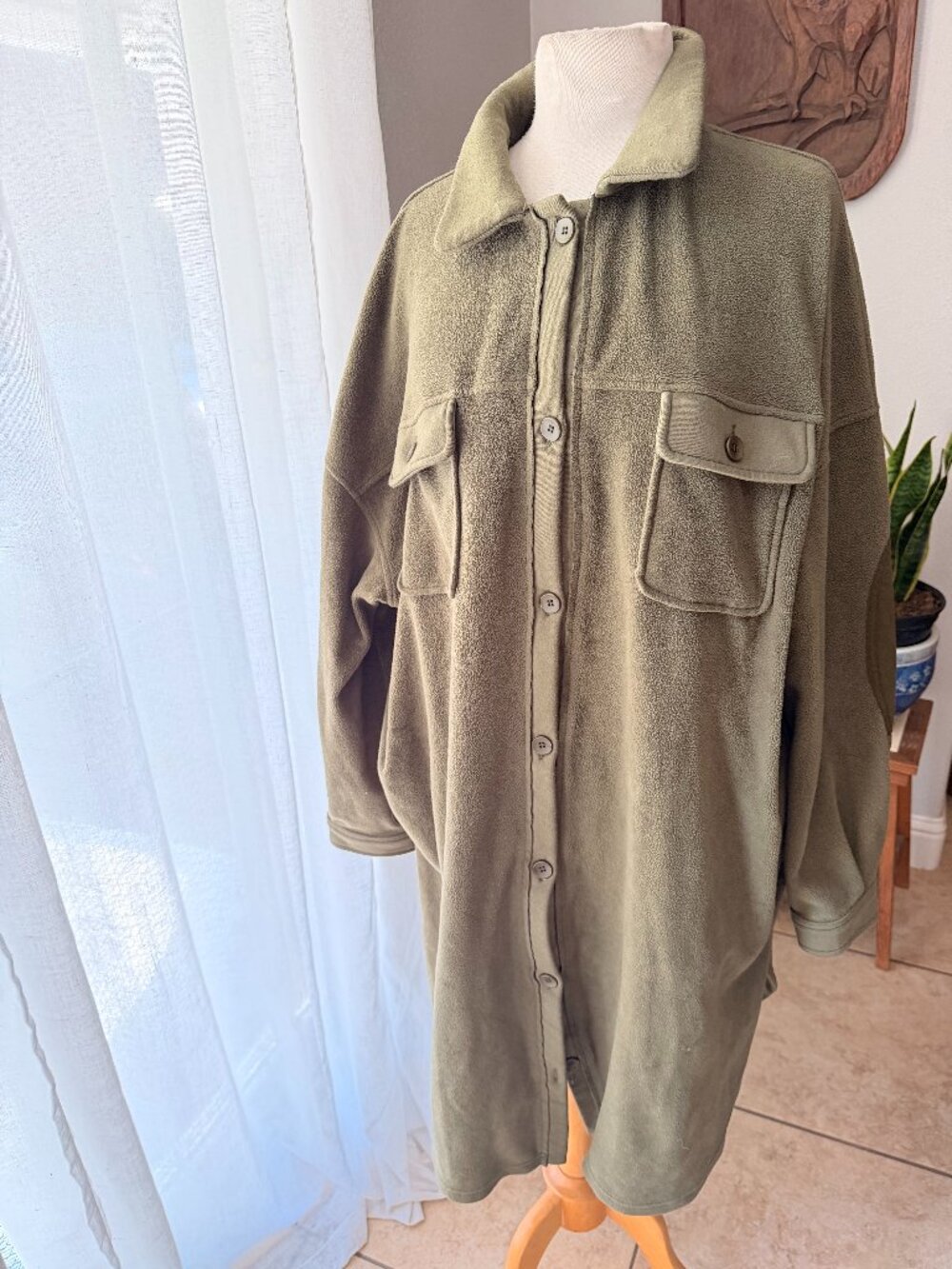 IN'VOLAND Olive Green Fleece Longline Shacket Plus Size 22W